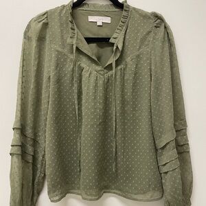 LOFT Sage Green Ruffled Blouse
